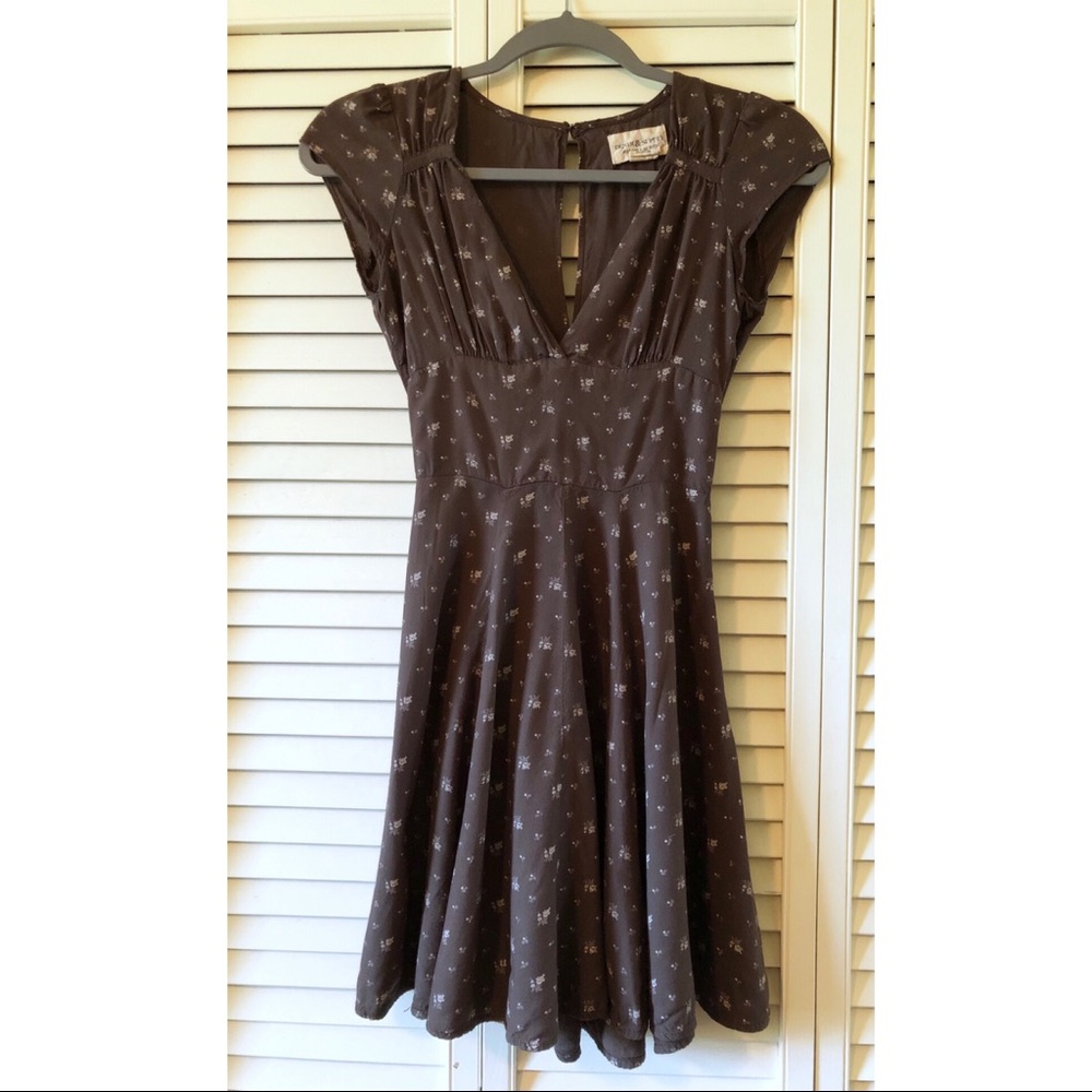 Taupe floral Ralph Lauren a-line cut-out dress